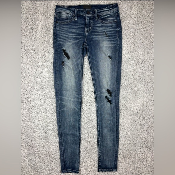 Buckle Black Jeans Womens 25 Fit 53 Skinny Dark Distressed Stretch Style BBW1175 - Picture 1 of 5